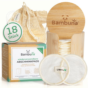 18 wiederverwendbare Premium Abschminkpads | waschbar inkl. Aufbewahrungsbox - Bambuna