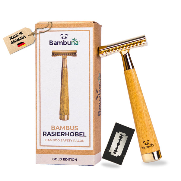 Bambus Rasierhobel - Gold Edition | inkl. 5 Klingen und E-Book
