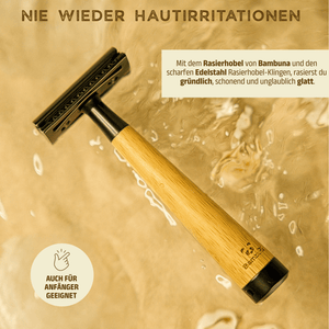 Bambus Rasierhobel - Black Edition | inkl. 5 Klingen und E - Book - Bambuna