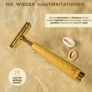 Bambus Rasierhobel - Gold Edition | inkl. 5 Klingen und E - Book - Bambuna