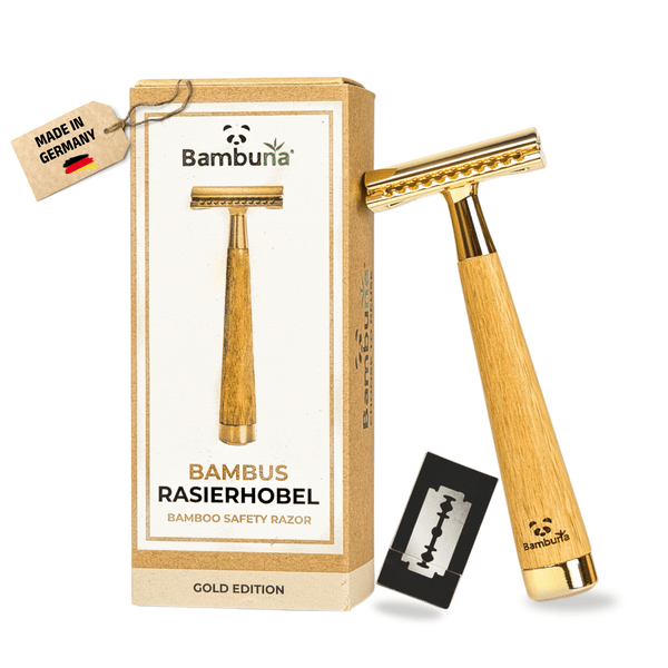 Bambus Rasierhobel - Gold Edition | inkl. 5 Klingen und E - Book - Bambuna