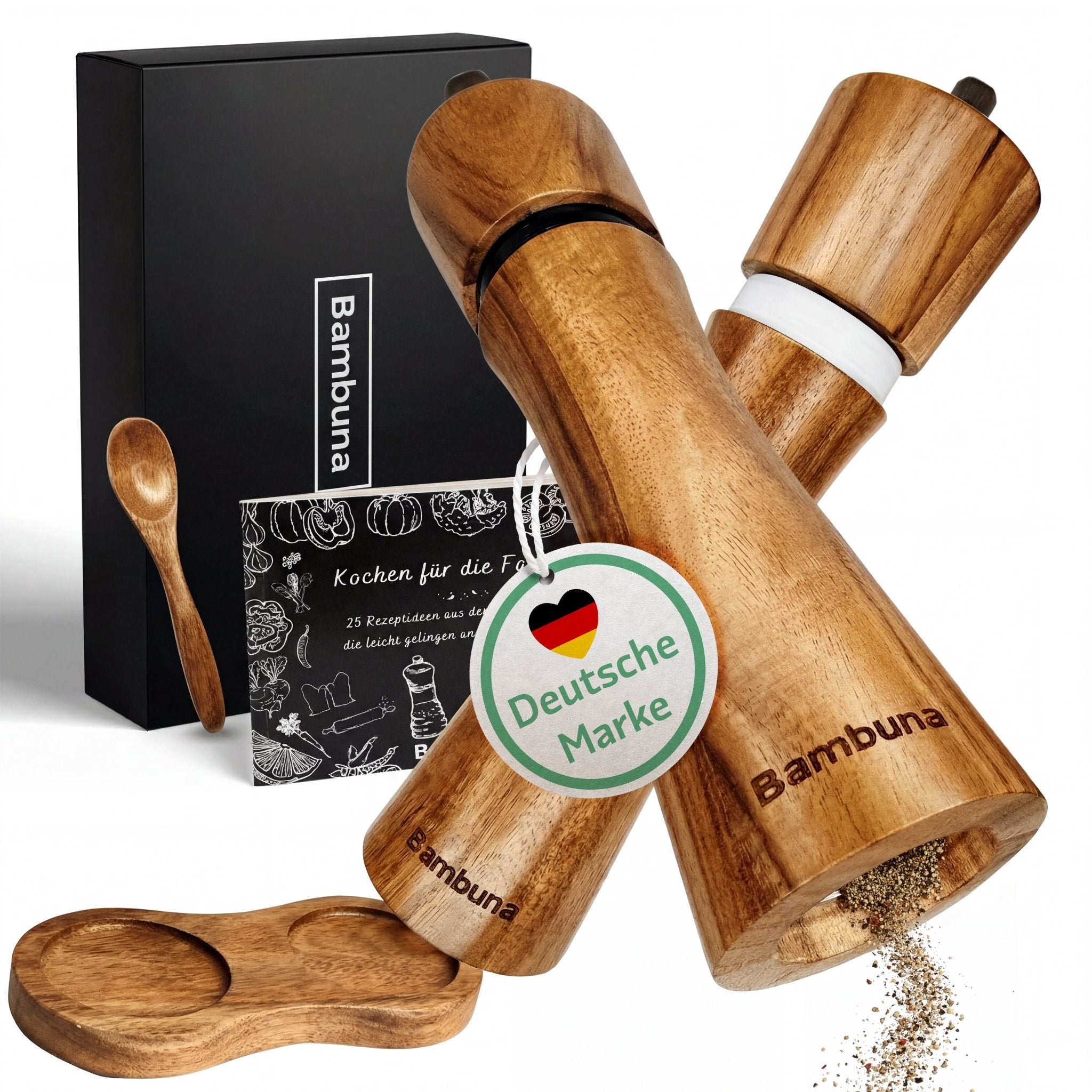 Salt and pepper mills made of acacia wood - large spice mill, 5 pieces