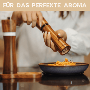 Salz und Pfeffermühlen aus Akazienholz - Gewürzmühle Groß 5 - Teilig | Geschenkset inkl. Rezeptbuch - Bambuna