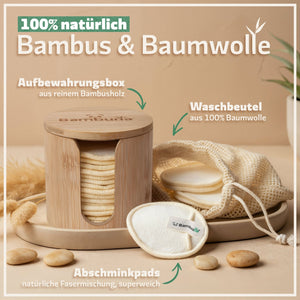 18 wiederverwendbare Premium Abschminkpads | waschbar inkl. Aufbewahrungsbox - Bambuna