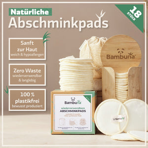 18 wiederverwendbare Premium Abschminkpads | waschbar inkl. Aufbewahrungsbox - Bambuna