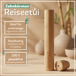 Bambus Zahnbürsten - Mittel - 4er Set  | inkl. Reiseetui und Zahnseide