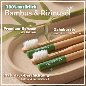 Bambus Zahnbürsten - Mittel - 4er Set  | inkl. Reiseetui und Zahnseide