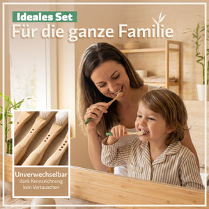 Bambus Zahnbürsten - Mittel - 4er Set  | inkl. Reiseetui und Zahnseide