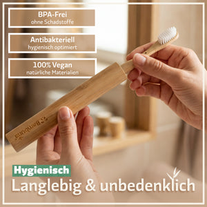 Bambus Zahnbürsten - Mittel - 4er Set  | inkl. Reiseetui und Zahnseide