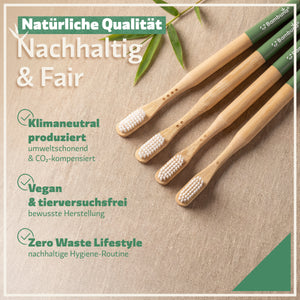 Bambus Zahnbürsten - Mittel - 4er Set  | inkl. Reiseetui und Zahnseide