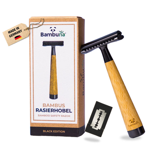Bambus Rasierhobel - Black Edition | inkl. 5 Klingen und E - Book - Bambuna