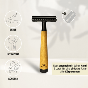 Bambus Rasierhobel - Black Edition | inkl. 5 Klingen und E - Book - Bambuna