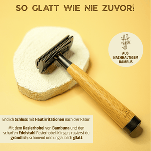 Bambus Rasierhobel - Black Edition | inkl. 5 Klingen und E - Book - Bambuna