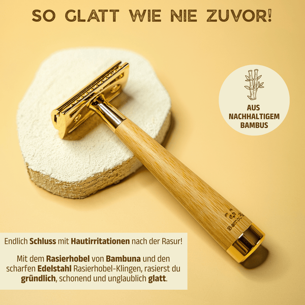 Bambus Rasierhobel - Gold Edition | inkl. 5 Klingen und E - Book - Bambuna
