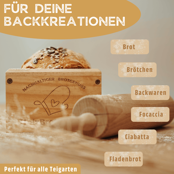 HOLZBROTZAUBER - Premium Holzbrot Backform aus Buchenholz | Perfekte Kruste & E - Book mit Brotbackrezepten - Bambuna