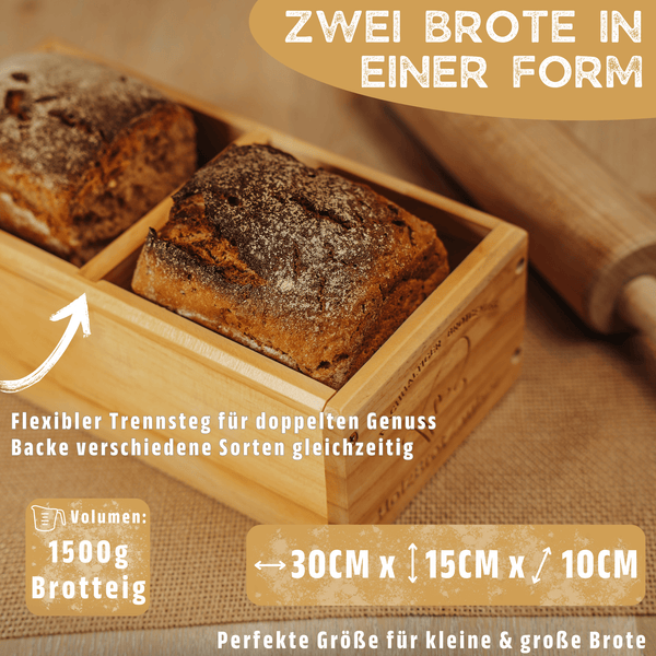 HOLZBROTZAUBER - Premium Holzbrot Backform aus Buchenholz | Perfekte Kruste & E - Book mit Brotbackrezepten - Bambuna