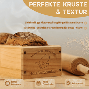 HOLZBROTZAUBER - Premium Holzbrot Backform aus Buchenholz | Perfekte Kruste & E - Book mit Brotbackrezepten - Bambuna