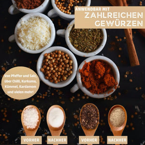 Salz und Pfeffermühlen aus Akazienholz - Gewürzmühle Groß 5 - Teilig | Geschenkset inkl. Rezeptbuch - Bambuna