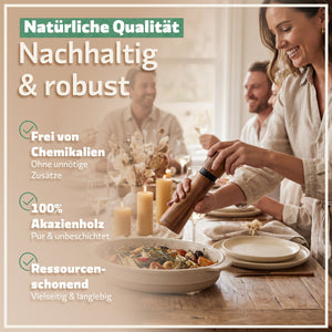 Salz und Pfeffermühlen aus Akazienholz - Gewürzmühle Groß 5 - Teilig | Geschenkset inkl. Rezeptbuch - Bambuna