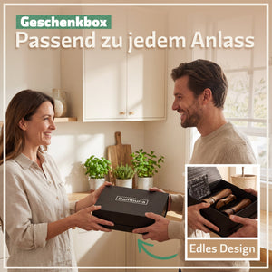 Salz und Pfeffermühlen aus Akazienholz - Gewürzmühle Groß 5 - Teilig | Geschenkset inkl. Rezeptbuch - Bambuna