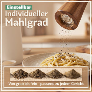 Salz und Pfeffermühlen aus Akazienholz - Gewürzmühle Groß 5 - Teilig | Geschenkset inkl. Rezeptbuch - Bambuna