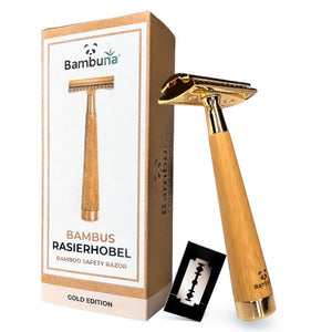 Bambus Rasierhobel - Gold Edition | inkl. 5 Klingen und E-Book - Bambuna